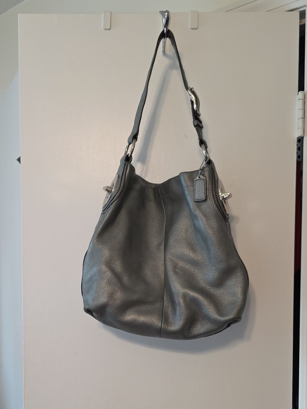 Coach Pebbled Leather Shoulder Hobo in Gray